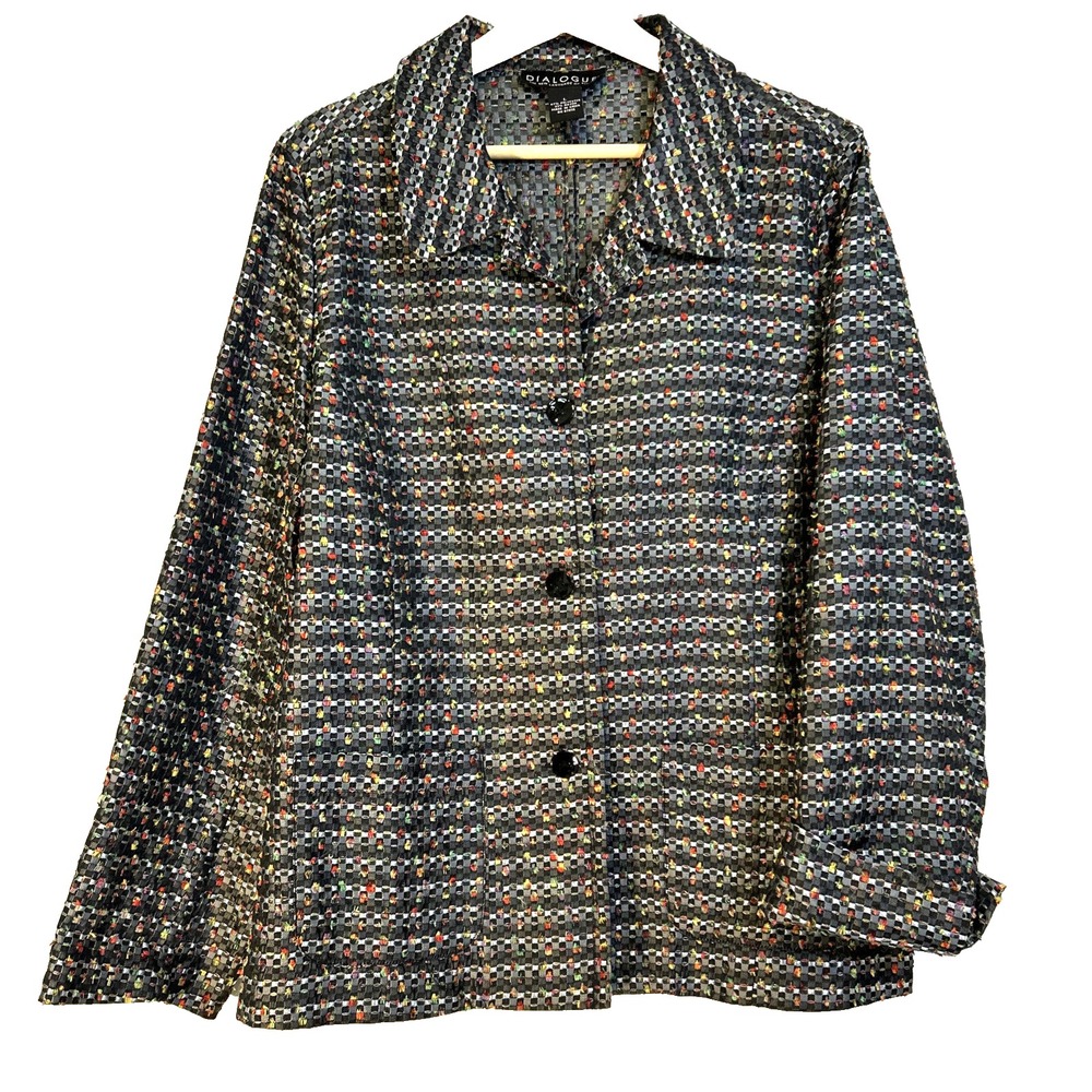 Dialogue Women Blazer Jacket L Multicolored Full Button Pockets Career Lagenlook